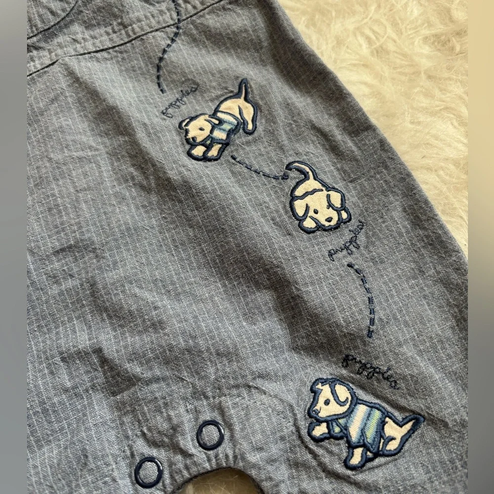 Vintage Carter's Adorable Blue-Gray Puppy Embroidered Overalls - Picture 2 of 5